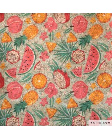 Tela Cork Gold Print Summer Fruits